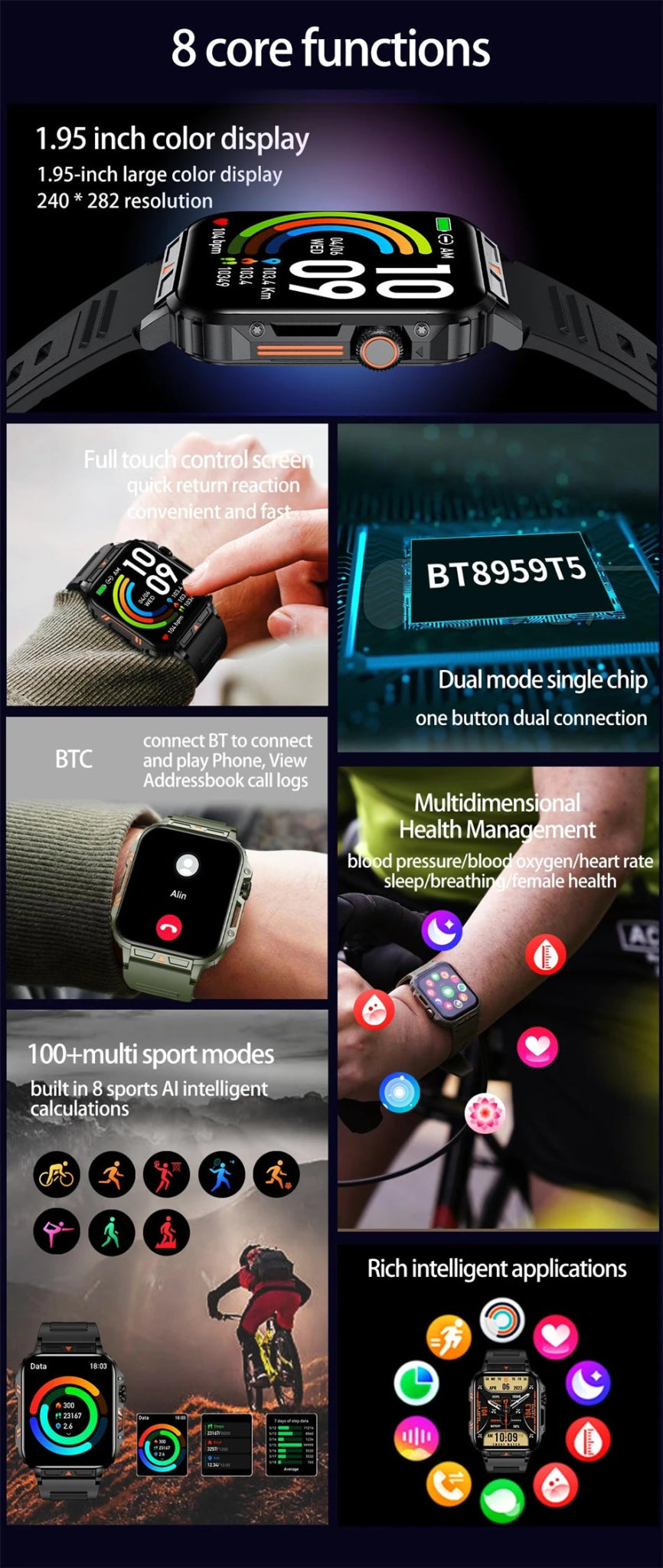 1.95" Outdoor Smartwatch | Bluetooth Call | IP68 Fitness Watch - Real Group UAE
