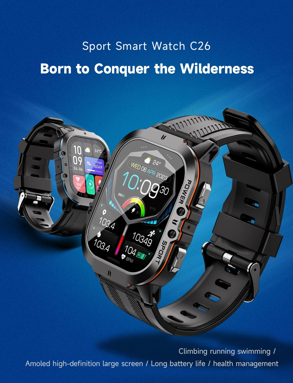 Smart Watch with 100+ Sports Modes, Bluetooth Call & AMOLED Display