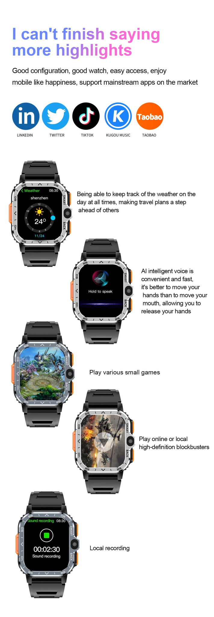 Android Smart Watch for Men with GPS, NFC, Dual Camera & Heart Rate - Realgroupuae