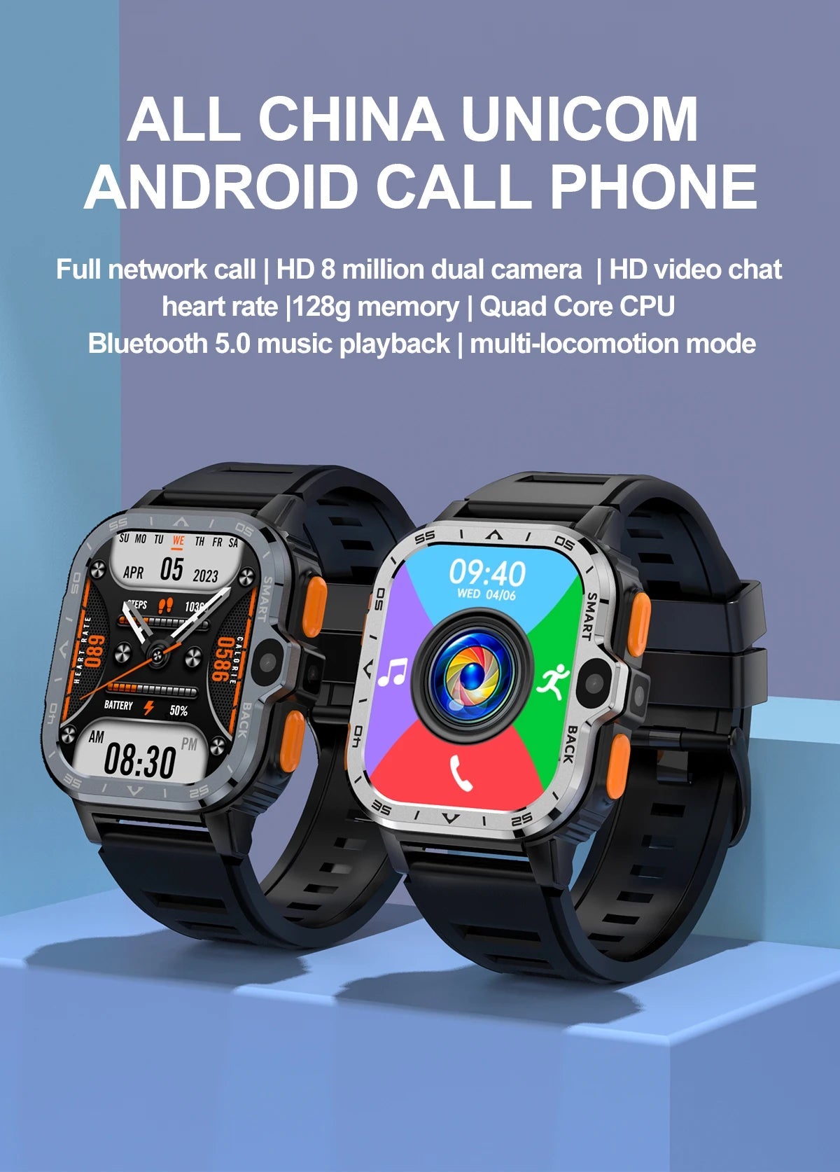 Android Smart Watch for Men with GPS, NFC, Dual Camera & Heart Rate - Realgroupuae