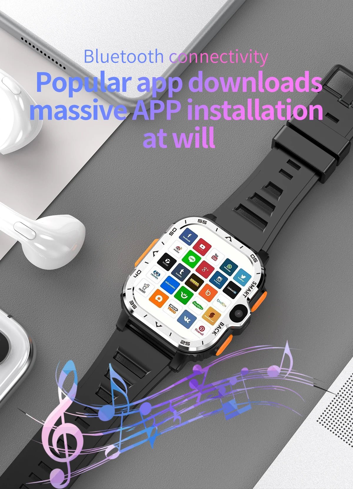 Android Smart Watch for Men with GPS, NFC, Dual Camera & Heart Rate - Realgroupuae