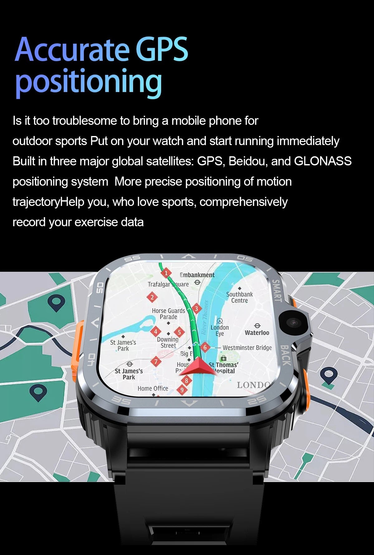 Android Smart Watch for Men with GPS, NFC, Dual Camera & Heart Rate - Realgroupuae