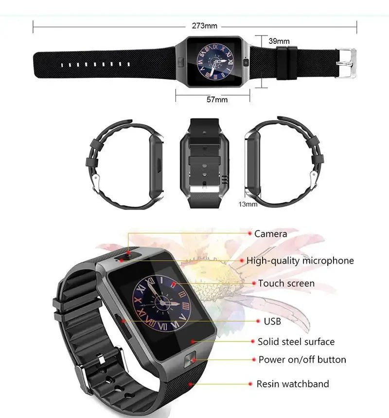 Digital Touch Screen Smart Watch DZ09 with Camera, Bluetooth & SIM - Realgroupuae