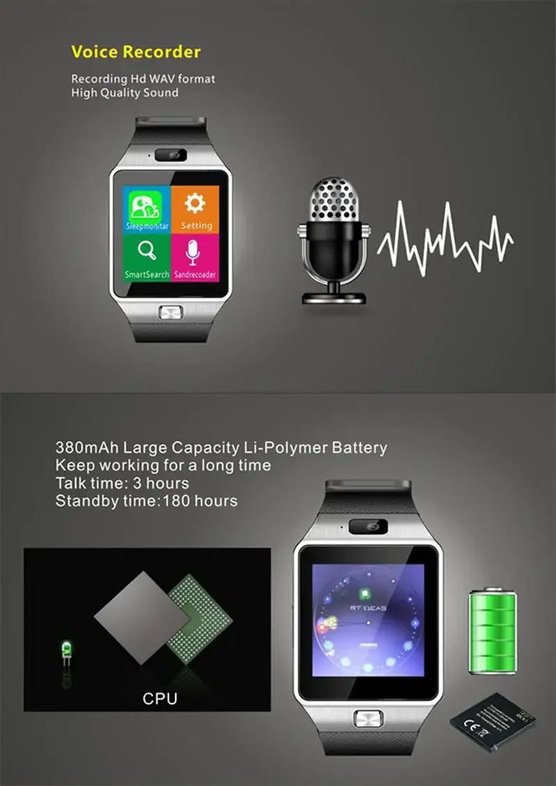 Digital Touch Screen Smart Watch DZ09 with Camera, Bluetooth & SIM - Realgroupuae
