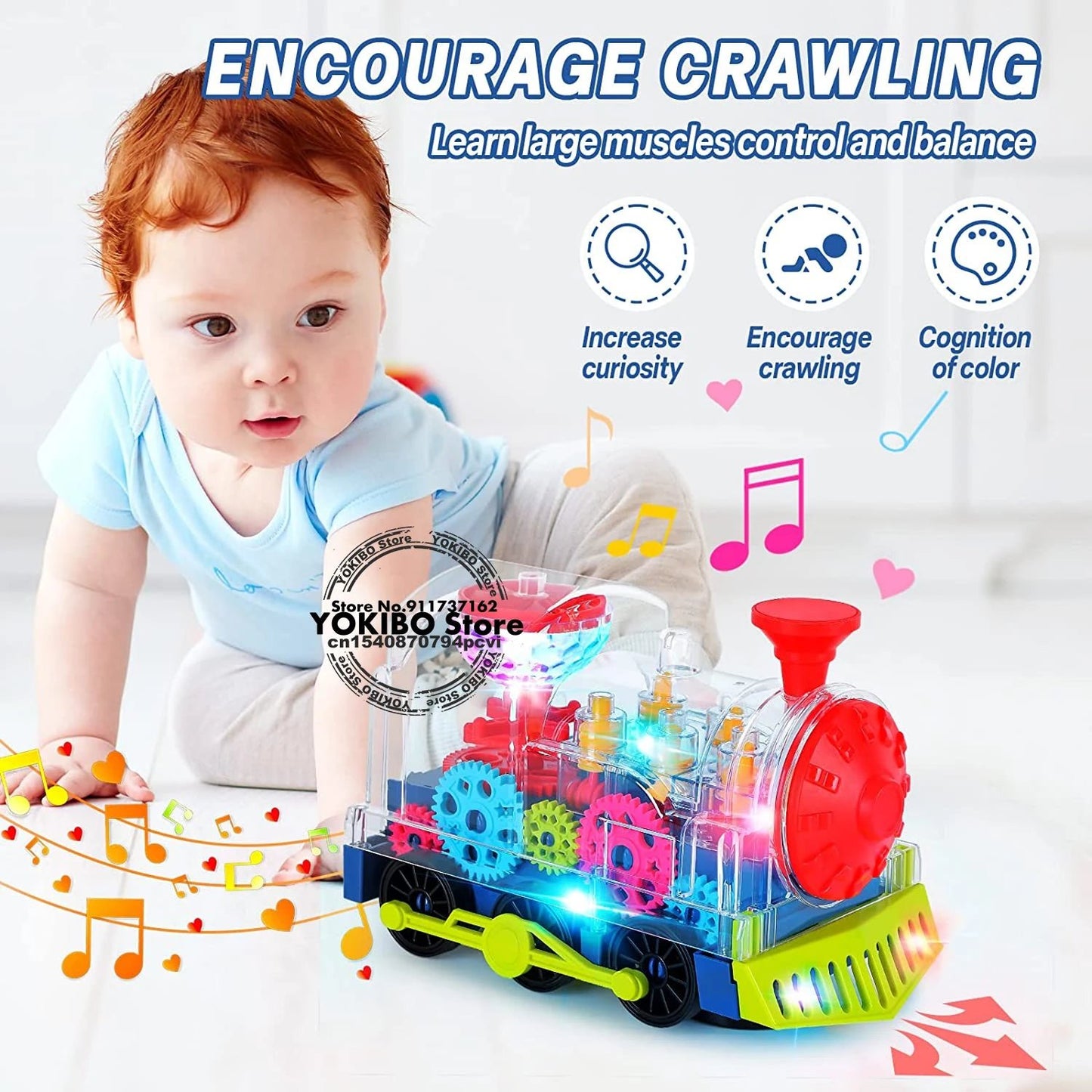 Electric Crawling Train Toy for Kids and Toddlers – Lights, Sound, Music - Real Group
