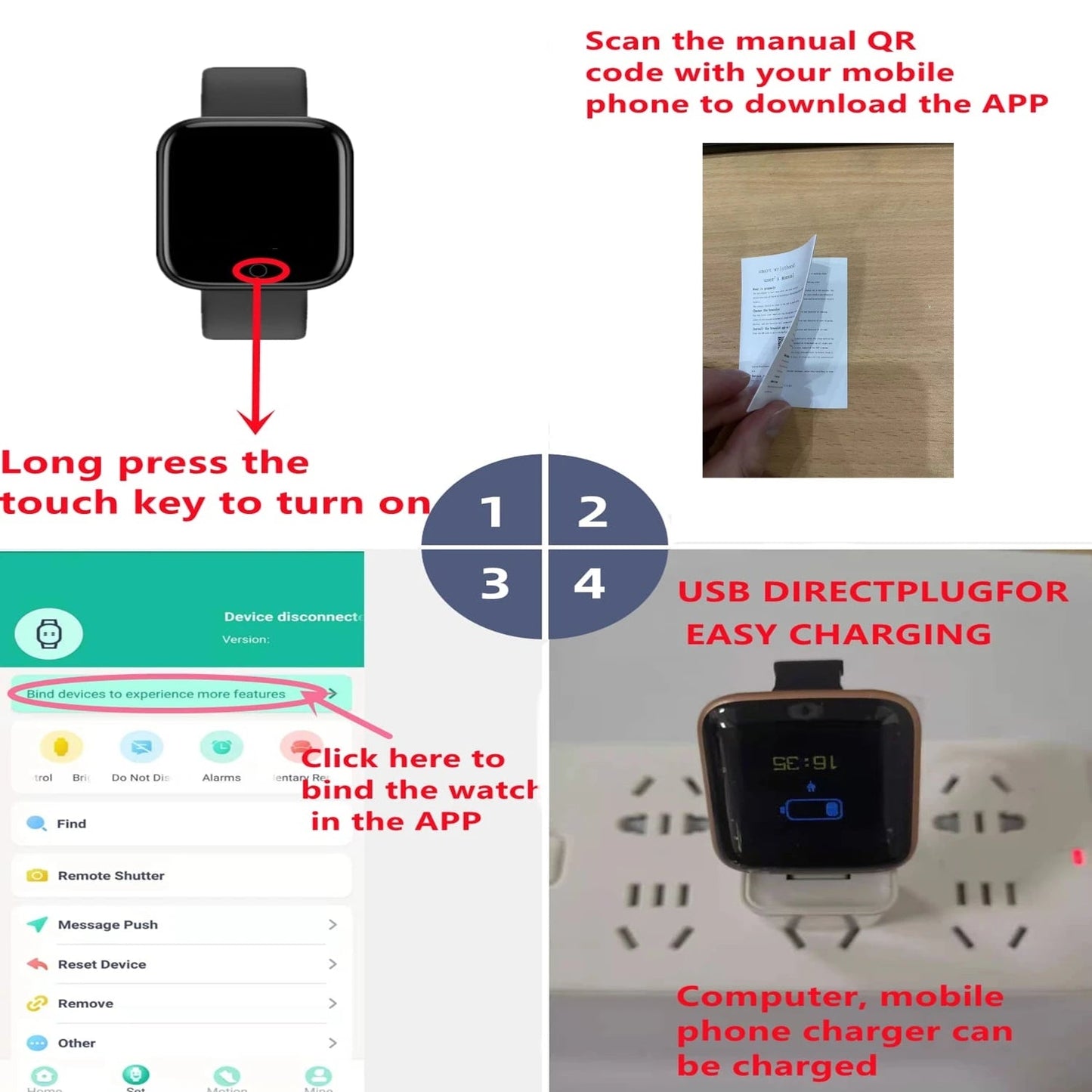 Fashion Sports Smartwatch with USB Charging, Fitness Tracker & LED Display - Realgroupuae