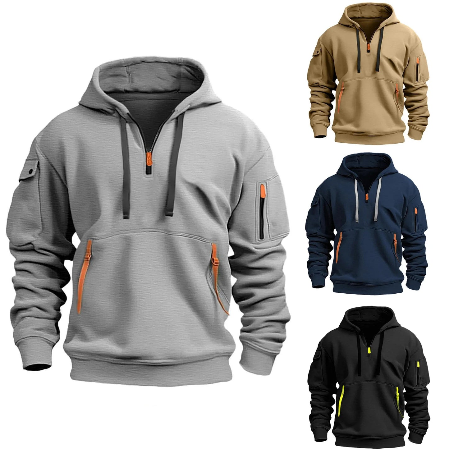 Fleece Hooded Sweatshirt | Multi - Pocket Zipper Casual Pullover - Real Group