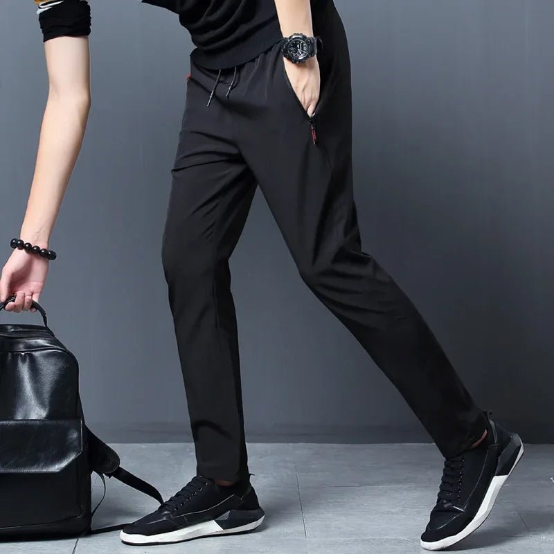 Men’s Casual Pants | Slim Fit Elastic Waist Straight - Leg Trousers - Real Group