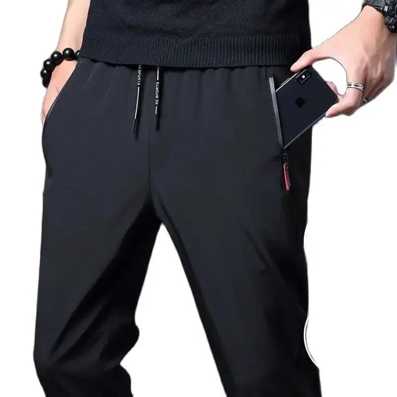 Men’s Casual Pants | Slim Fit Elastic Waist Straight - Leg Trousers - Real Group