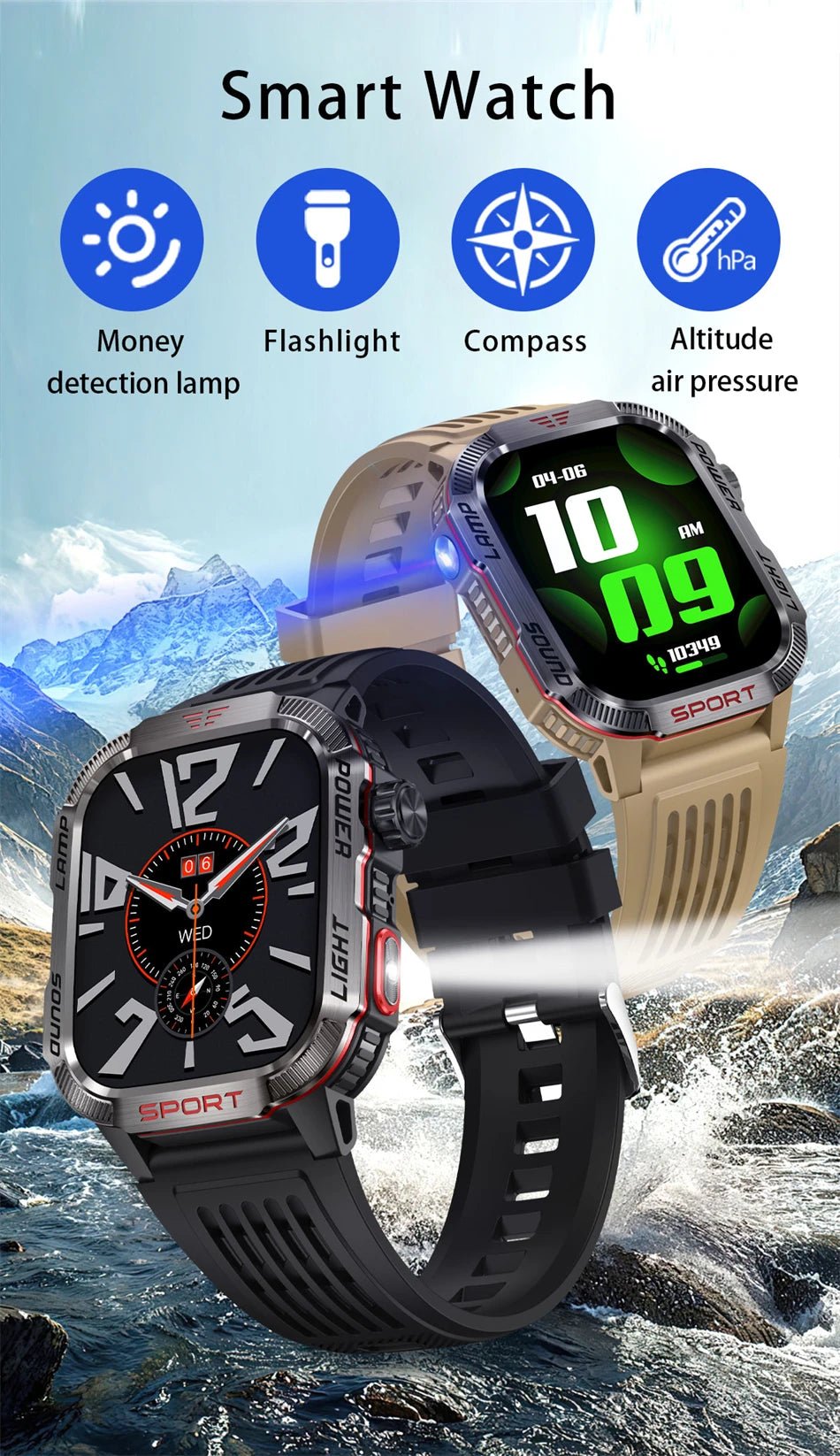 Military GPS Smart Watch for Men with Bluetooth Call & Waterproof Design - Realgroupuae
