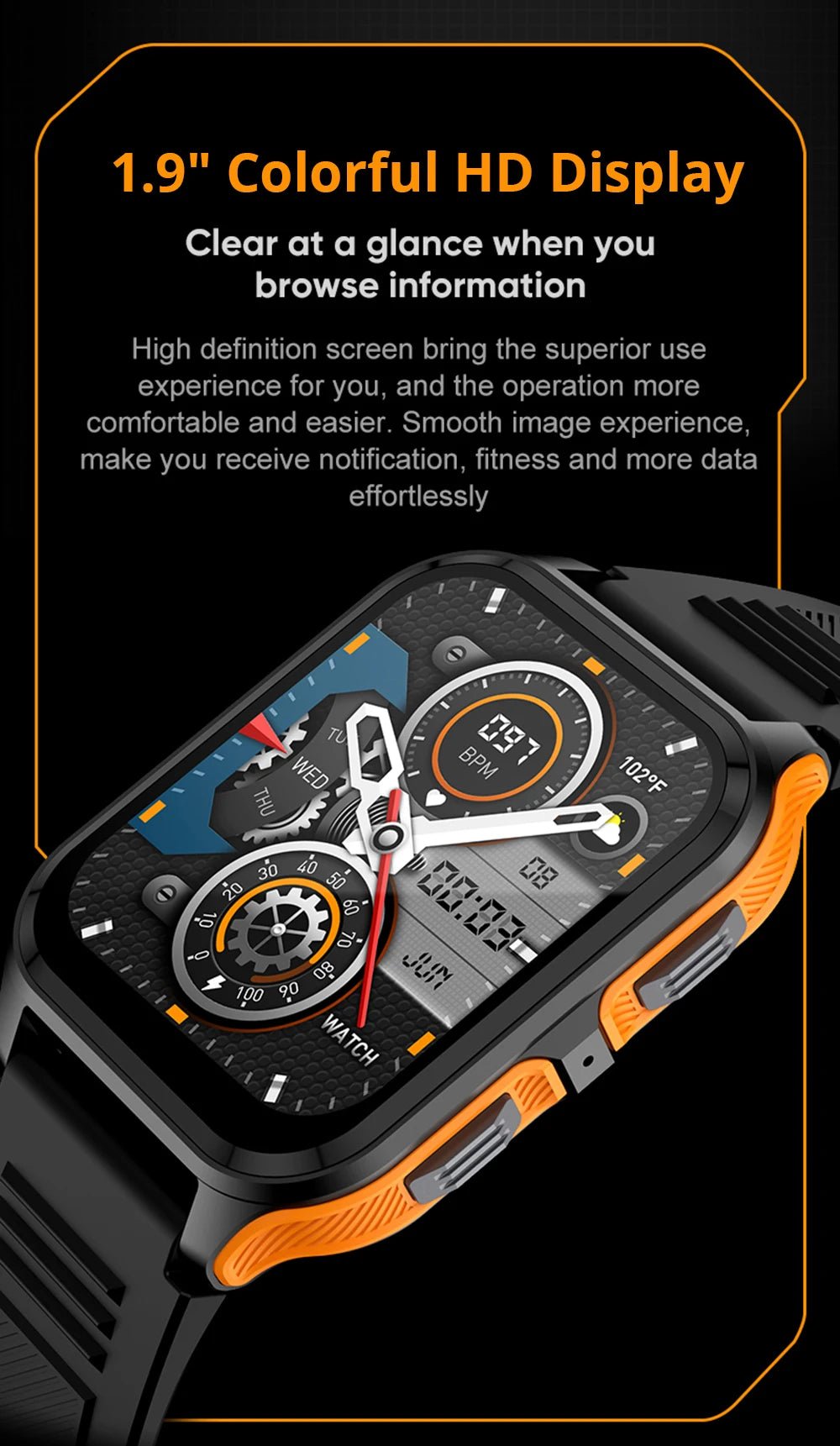 Outdoor Military Smart Watch – 1.9" Bluetooth Call Fitness Tracker - Realgroupuae