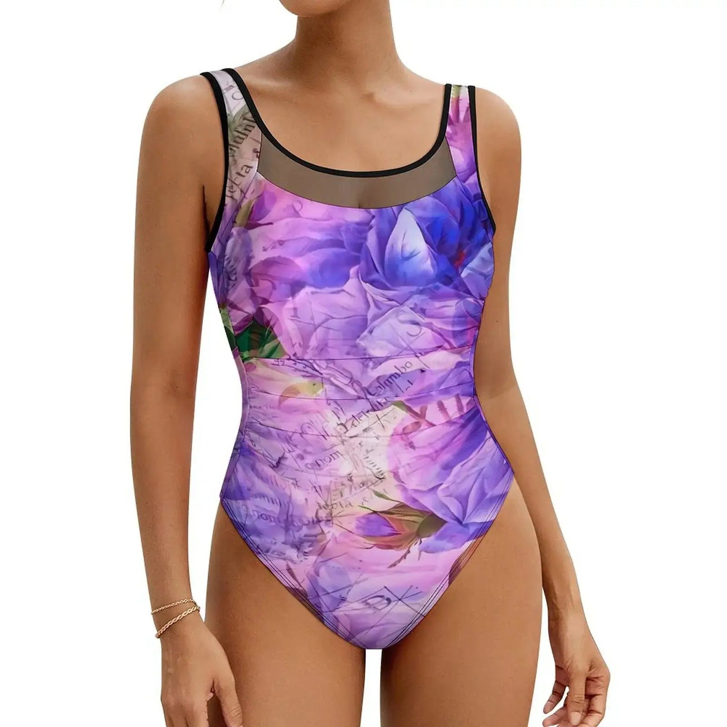 Pink Rose Floral Swimsuit Flowers Print Swimwear One Piece Beach Swimsuits Backless Bathing Suits Woman Push Up Sexy Beach Wear - Real Group