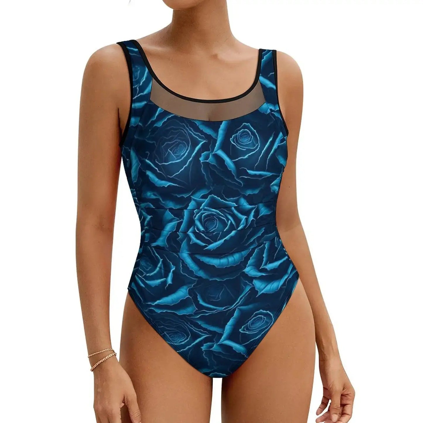 Pink Rose Floral Swimsuit Flowers Print Swimwear One Piece Beach Swimsuits Backless Bathing Suits Woman Push Up Sexy Beach Wear - Real Group