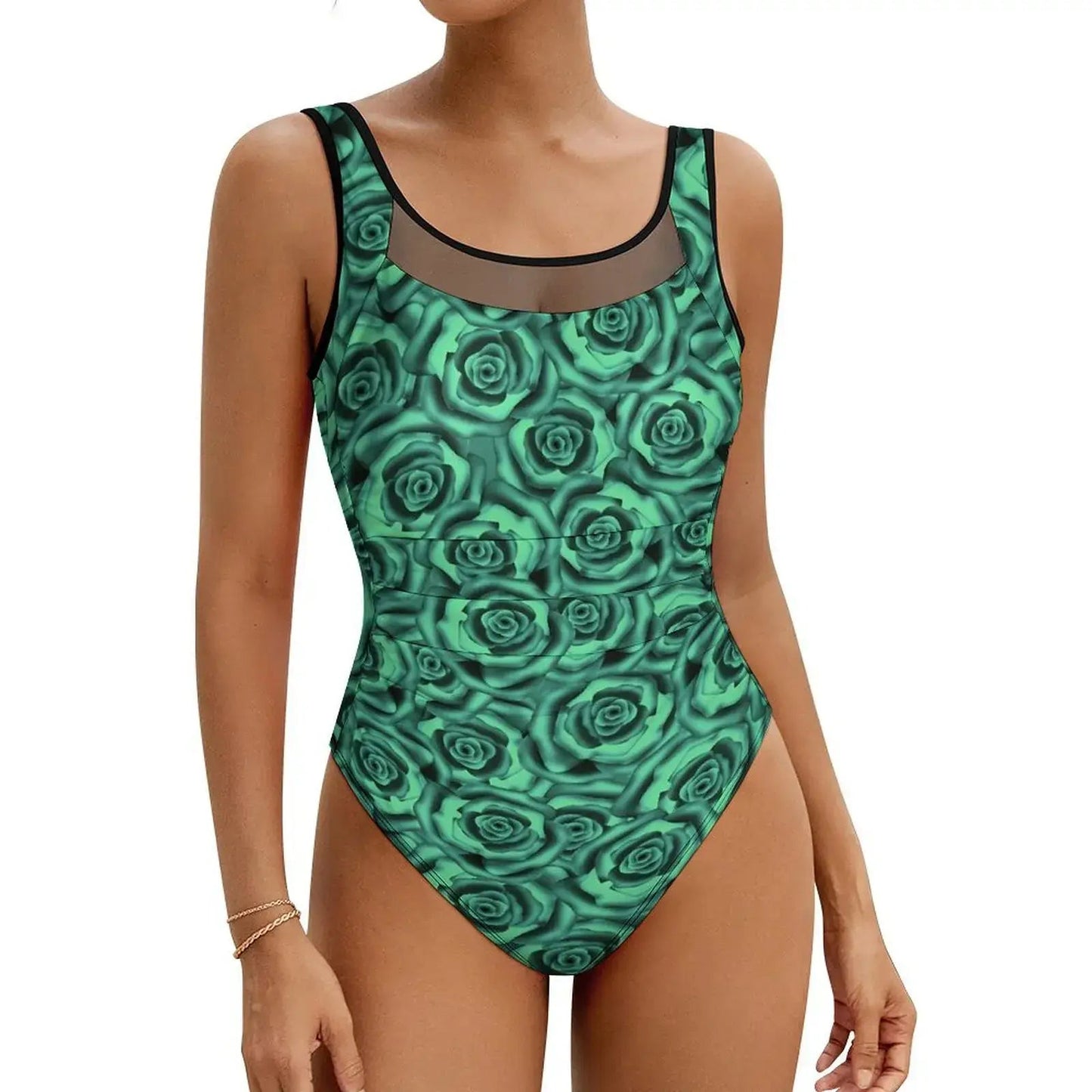 Pink Rose Floral Swimsuit Flowers Print Swimwear One Piece Beach Swimsuits Backless Bathing Suits Woman Push Up Sexy Beach Wear - Real Group