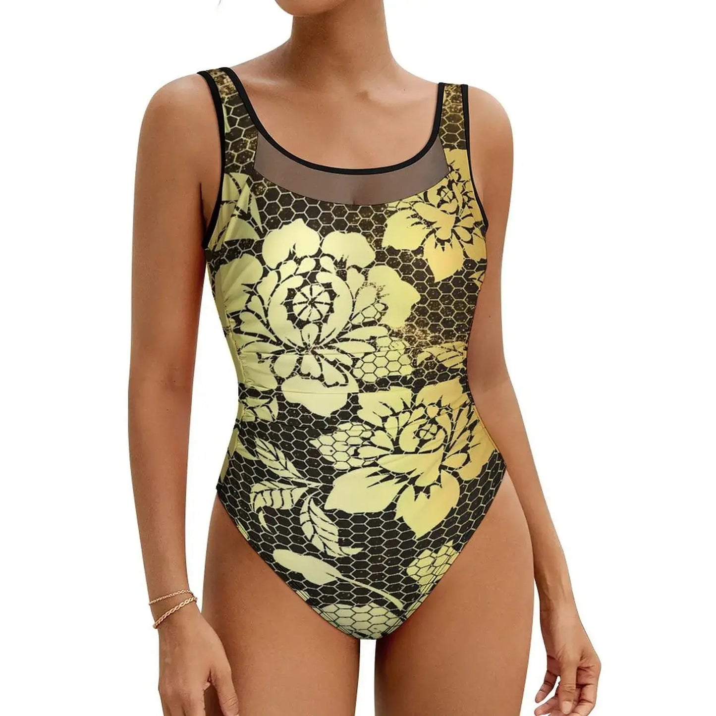 Pink Rose Floral Swimsuit Flowers Print Swimwear One Piece Beach Swimsuits Backless Bathing Suits Woman Push Up Sexy Beach Wear - Real Group
