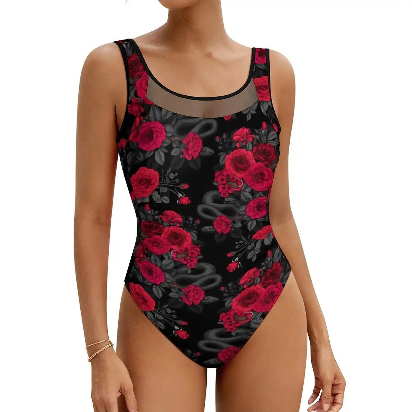 Pink Rose Floral Swimsuit Flowers Print Swimwear One Piece Beach Swimsuits Backless Bathing Suits Woman Push Up Sexy Beach Wear - Real Group