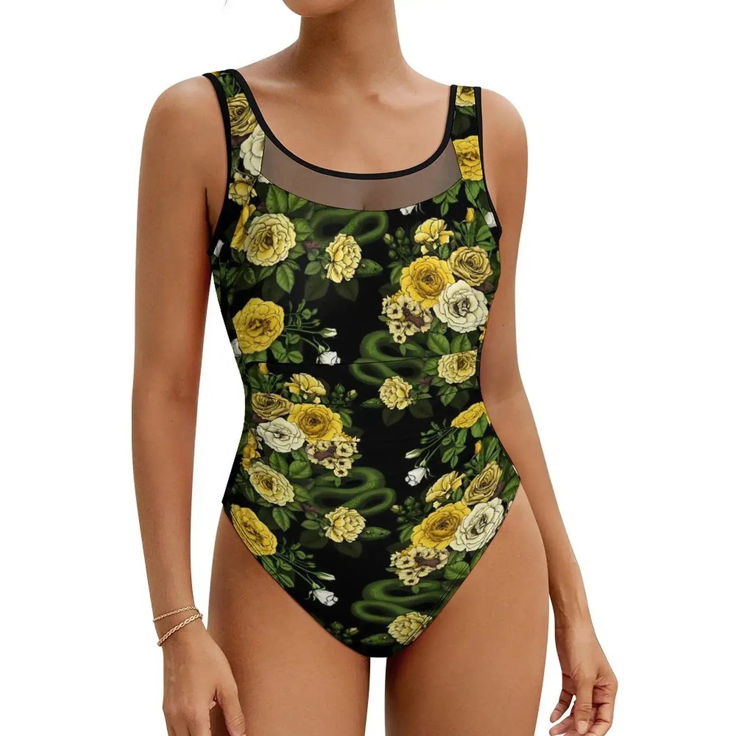 Pink Rose Floral Swimsuit Flowers Print Swimwear One Piece Beach Swimsuits Backless Bathing Suits Woman Push Up Sexy Beach Wear - Real Group