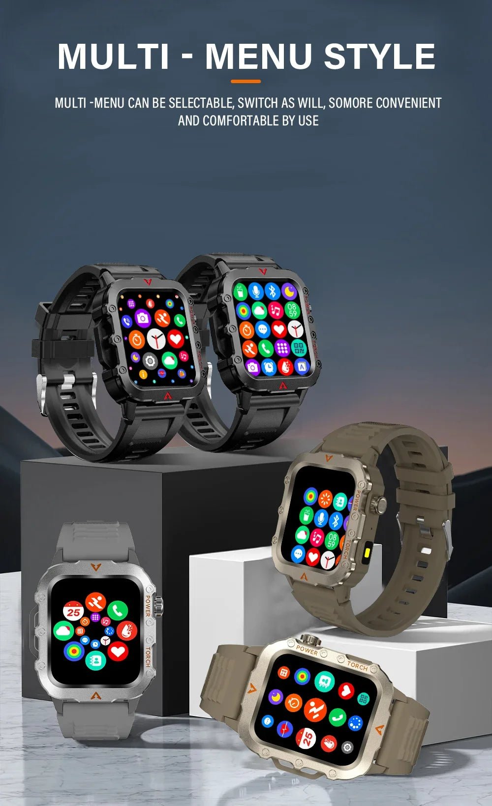 Rugged Smartwatch with Bluetooth Call & Fitness Tracker for Men & Women - Realgroupuae