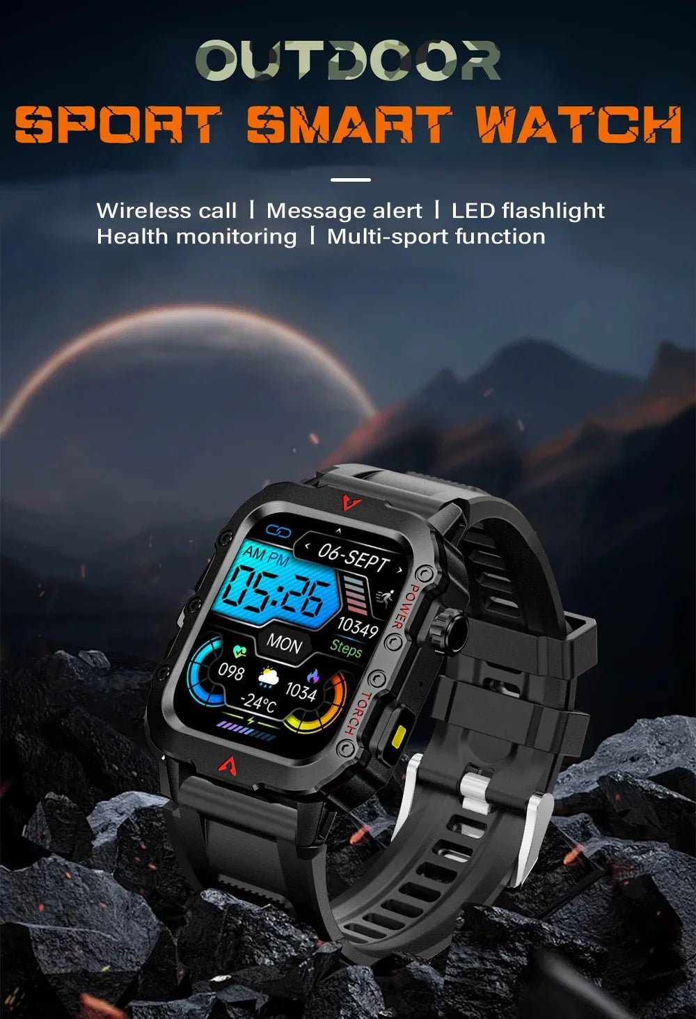 Rugged Smartwatch with Bluetooth Call & Fitness Tracker for Men & Women - Realgroupuae
