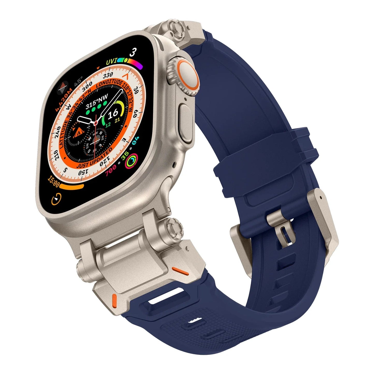 Rugged Strap for Apple Watch 49mm–42mm | Metal + Silicone Band - Realgroupuae