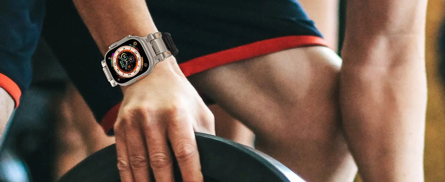 Rugged Strap for Apple Watch 49mm–42mm | Metal + Silicone Band - Realgroupuae
