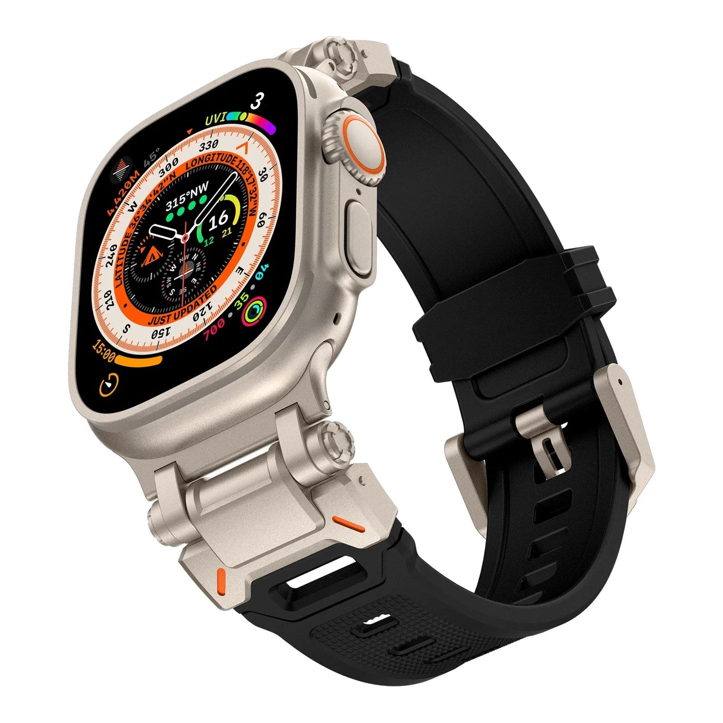 Rugged Strap for Apple Watch 49mm–42mm | Metal + Silicone Band - Realgroupuae