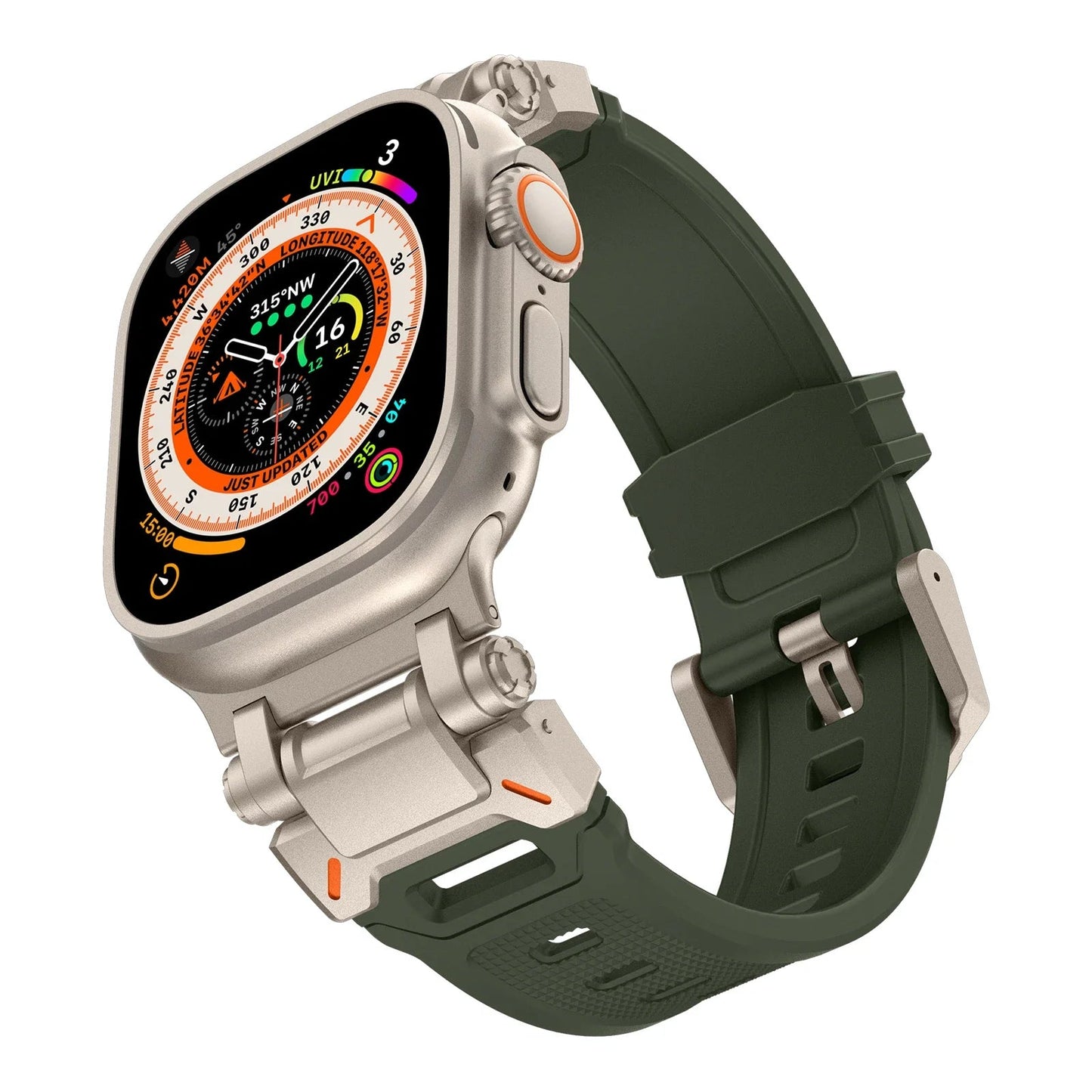 Rugged Strap for Apple Watch 49mm–42mm | Metal + Silicone Band - Realgroupuae