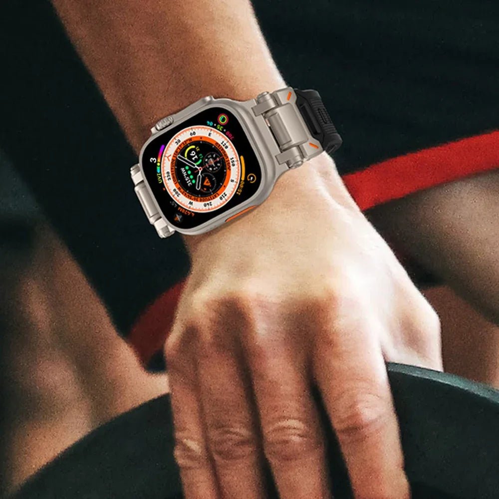 Rugged Strap for Apple Watch 49mm–42mm | Metal + Silicone Band - Realgroupuae