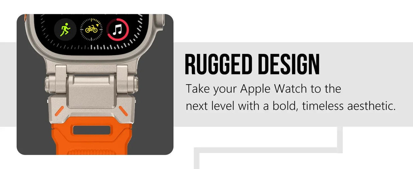 Rugged Strap for Apple Watch 49mm–42mm | Metal + Silicone Band - Realgroupuae