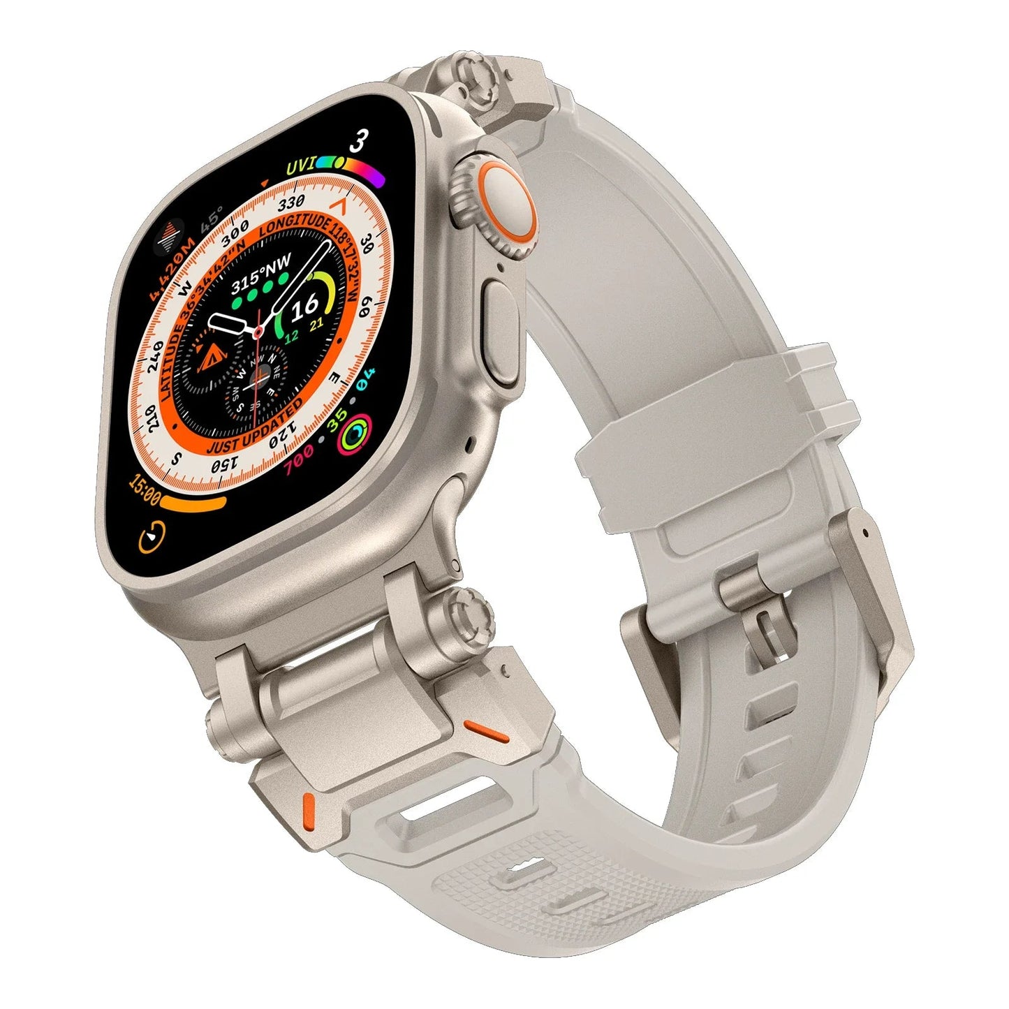 Rugged Strap for Apple Watch 49mm–42mm | Metal + Silicone Band - Realgroupuae