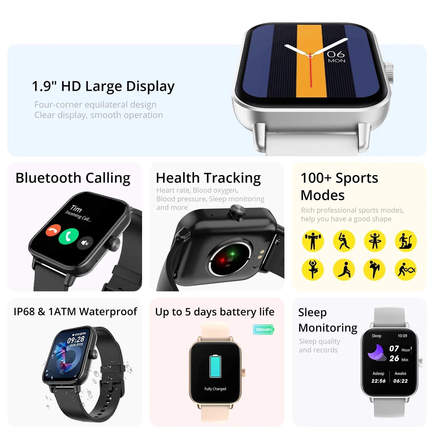 Smart Watch 1.9" Screen | Heart Rate & Health Monitor | Bluetooth - Real Group UAE