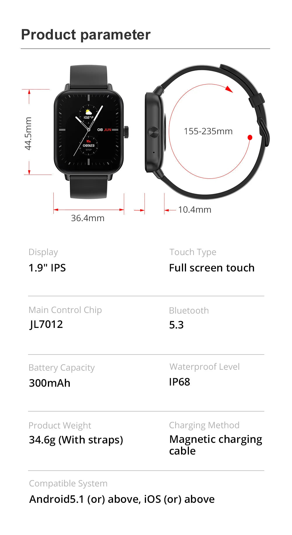 Smart Watch 1.9" Screen | Heart Rate & Health Monitor | Bluetooth - Real Group UAE