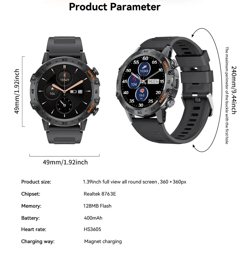 Smartwatch with AMOLED Display, Bluetooth Calling & Waterproof Build - Realgroupuae