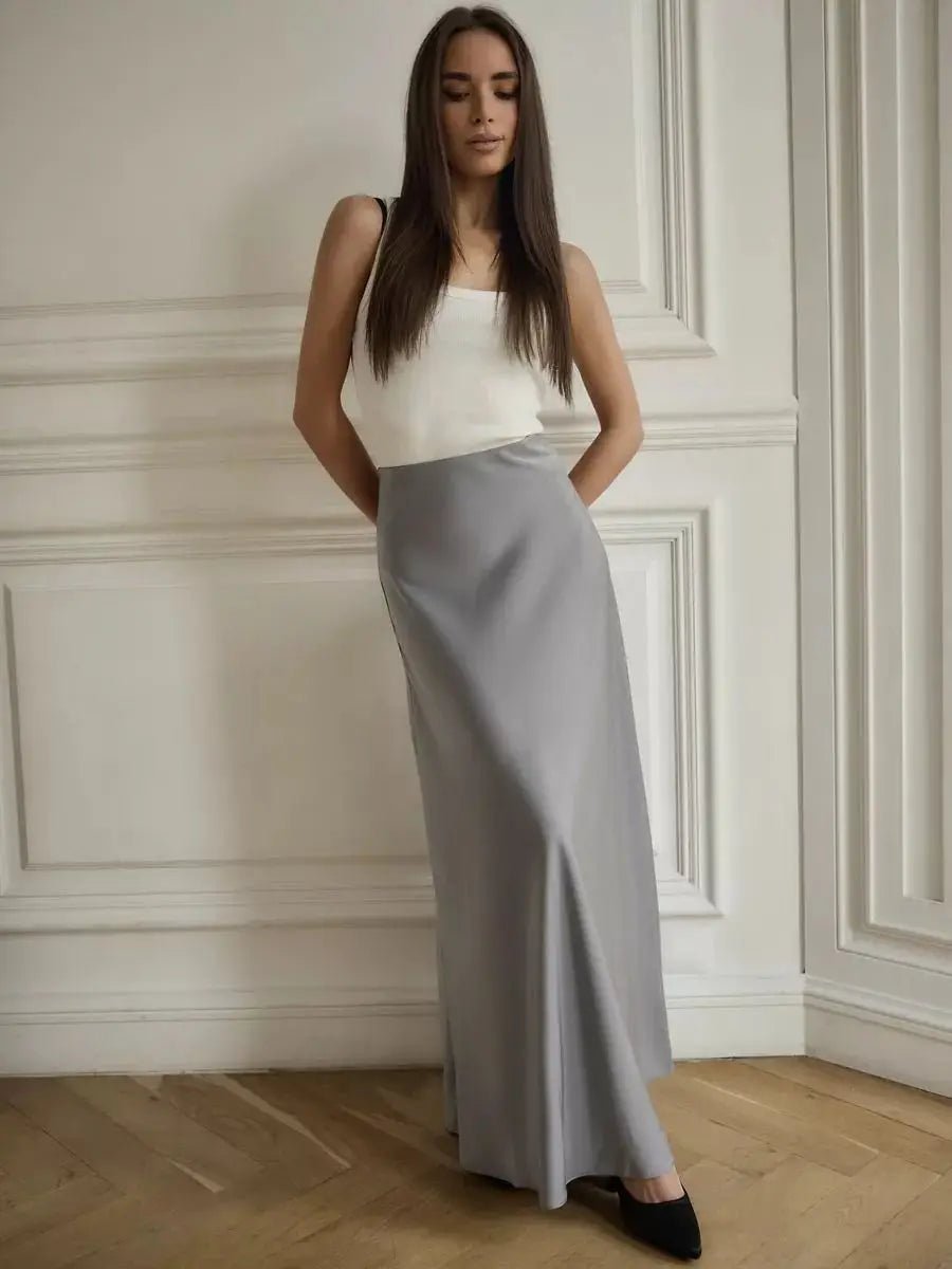 Women’s Satin Maxi Skirt | High Waist Fishtail Skirt | Elegant Summer Style - Real Group UAE