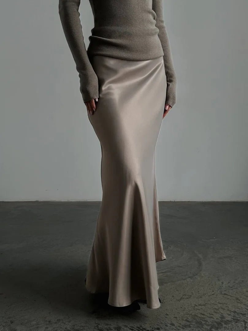 Women’s Satin Maxi Skirt | High Waist Fishtail Skirt | Elegant Summer Style - Real Group UAE