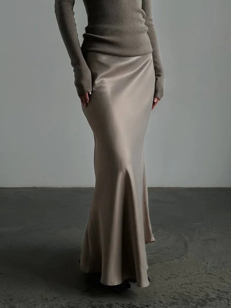 Women’s Satin Maxi Skirt | High Waist Fishtail Skirt | Elegant Summer Style - Real Group UAE