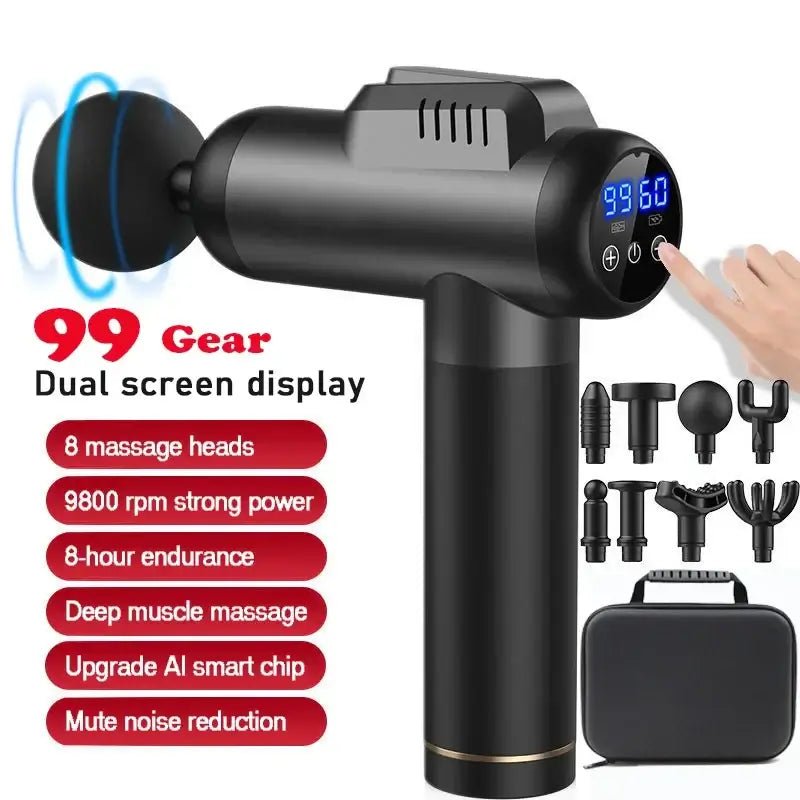 99 Level Muscle Message Gun Fascia Body Massager LED Screen Rechargeable Fascia Gun With 8 Massage Head for Fitness Muscle Mass - Real Group