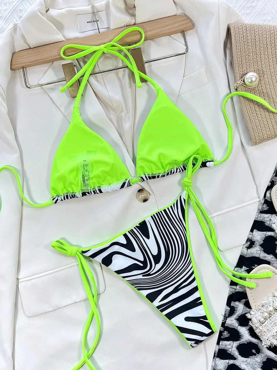 Sexy Leopard Micro Bikini 2024 Women Swimsuit Female Swimwear Thong Bikinis Set Brazilian Halter Beach Wear Lace Up Bathing Suit