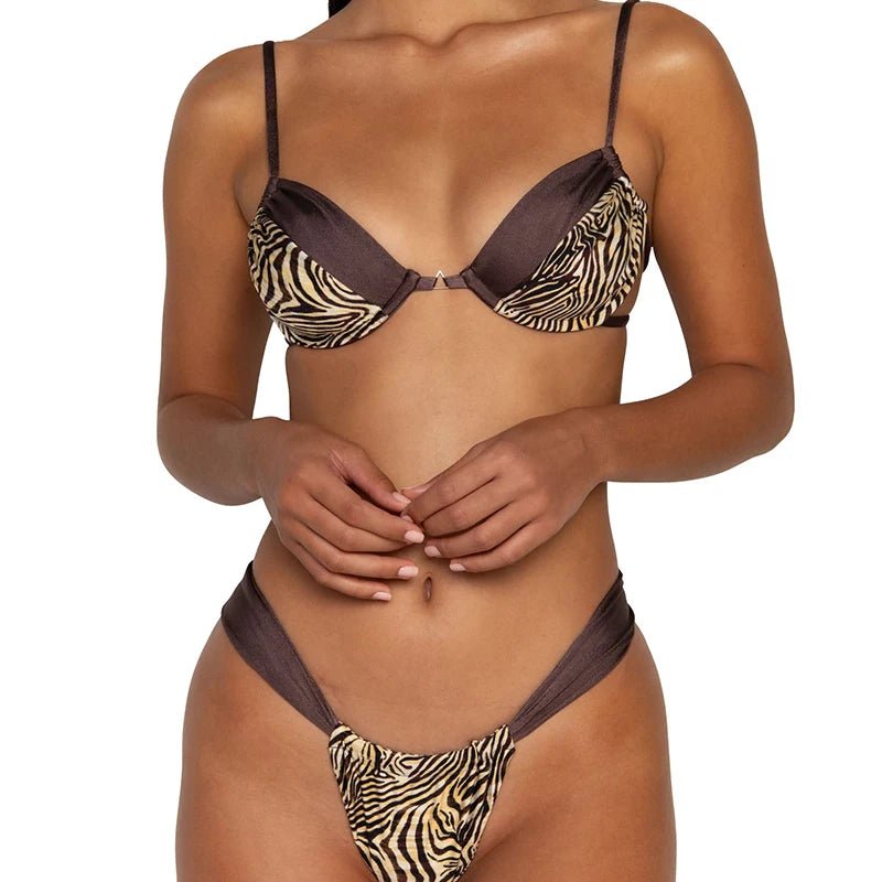 COOBBU Halter CUP Swimwear Sexy Bikinis Patchwork Swimsuit Women Bathing Suit Leopard Bikini Sets Solid Beachwear Biquini - Real Group