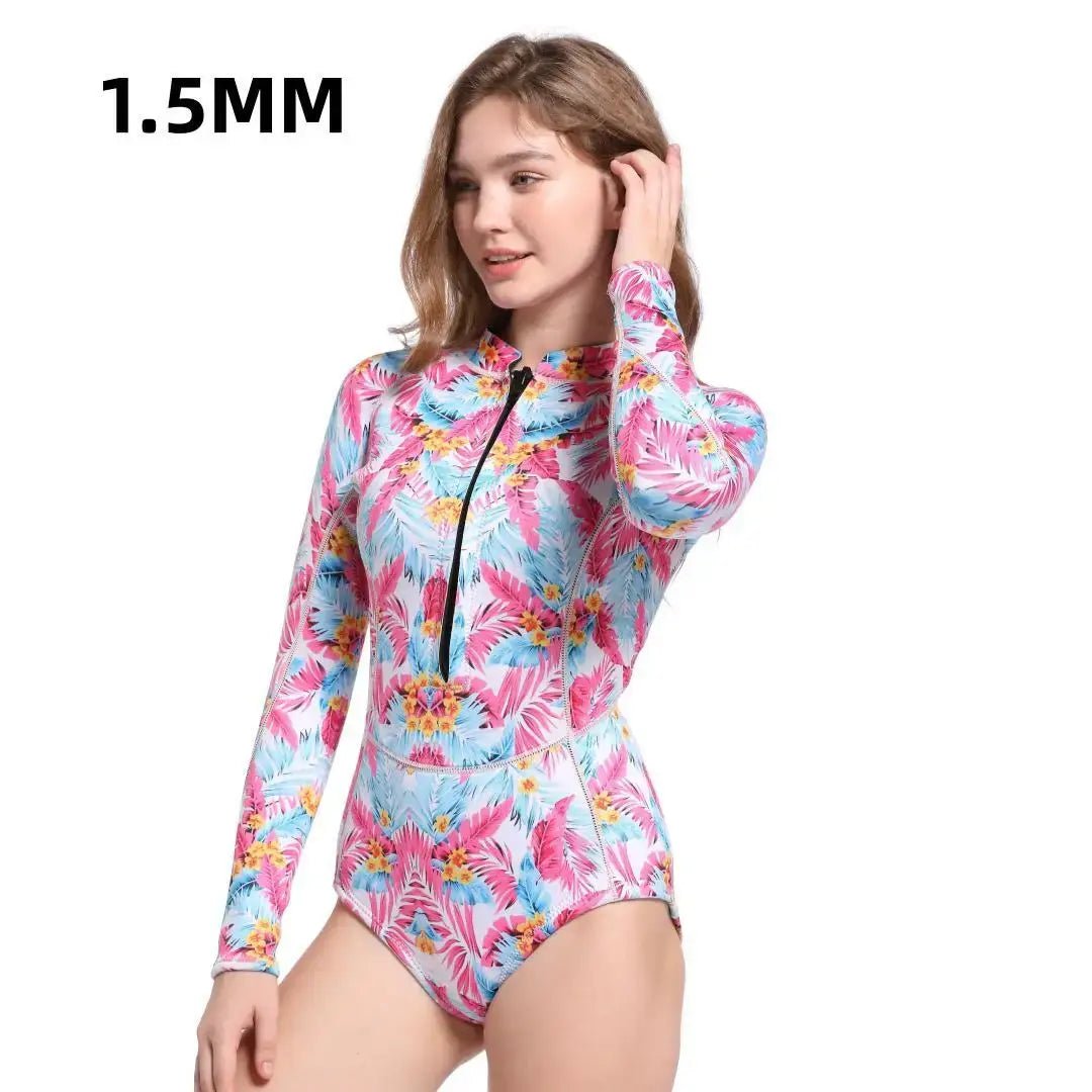 HOT Woman Diving Bikin Suit 1.5mm/3MM Neoprene Wetsuit Equipment Pink Long Sleeve Bikini Women Korean Printing Swimwear 2XL - Real Group