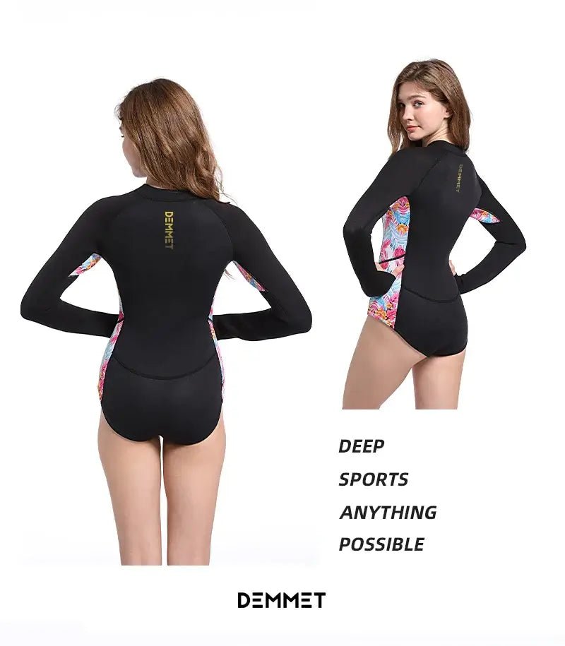 HOT Woman Diving Bikin Suit 1.5mm/3MM Neoprene Wetsuit Equipment Pink Long Sleeve Bikini Women Korean Printing Swimwear 2XL - Real Group