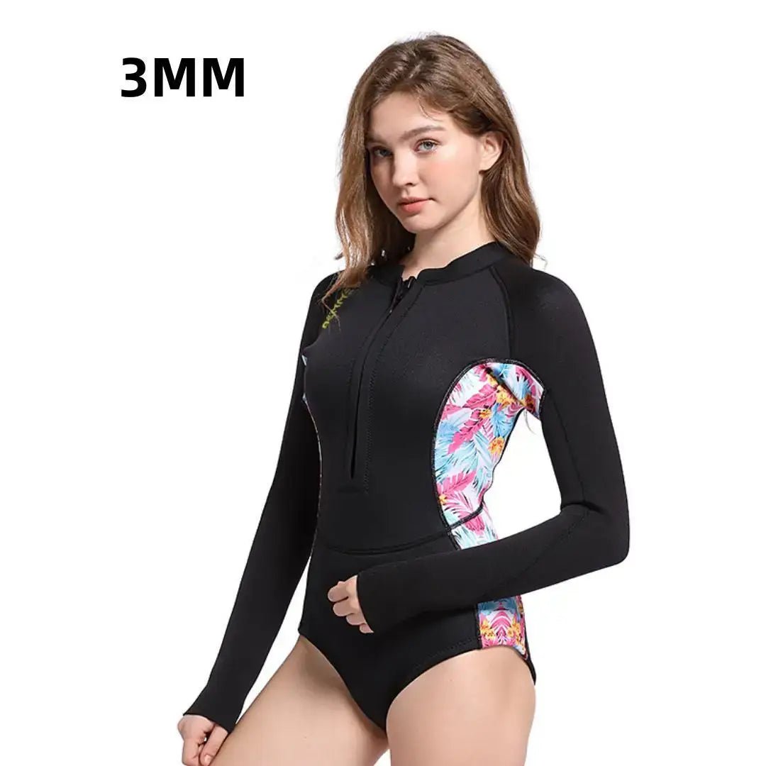 HOT Woman Diving Bikin Suit 1.5mm/3MM Neoprene Wetsuit Equipment Pink Long Sleeve Bikini Women Korean Printing Swimwear 2XL - Real Group