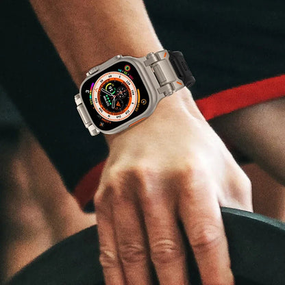 Rugged Strap for Apple Watch 49mm–42mm | Metal + Silicone Band - Realgroupuae