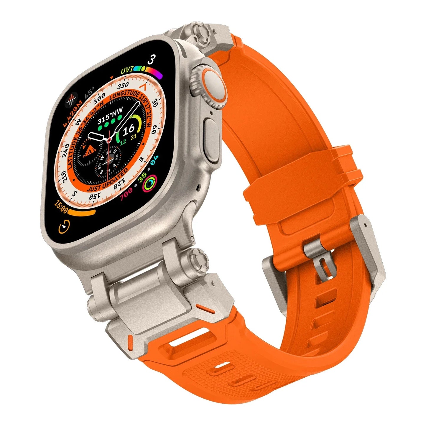 Rugged Strap for Apple Watch 49mm–42mm | Metal + Silicone Band - Realgroupuae