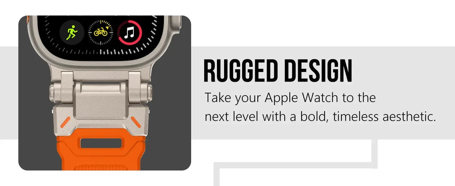 Rugged Strap for Apple Watch 49mm–42mm | Metal + Silicone Band - Realgroupuae