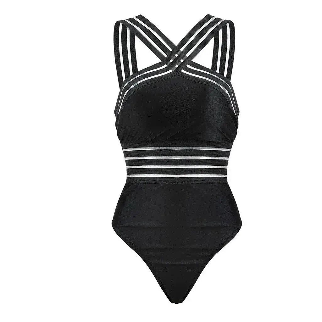 Sexy Black Striped One Piece Bikini Women's Bandage Push Up Monokini Swimwear Swimsuit Beach Triangle Bathing Suit - Real Group