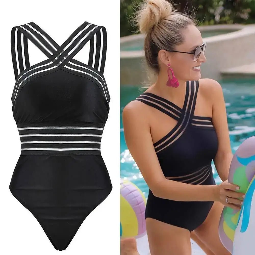 Sexy Black Striped One Piece Bikini Women's Bandage Push Up Monokini Swimwear Swimsuit Beach Triangle Bathing Suit - Real Group