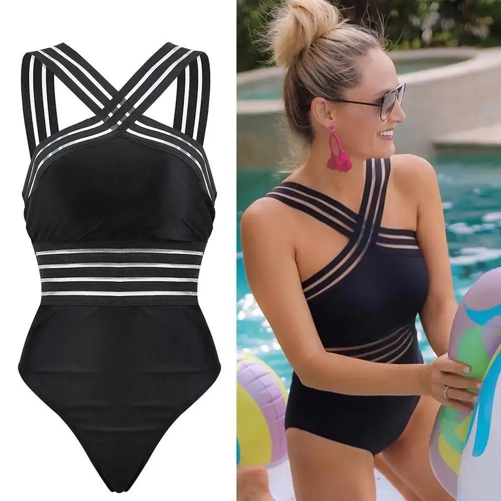 Sexy Black Striped One Piece Bikini Women's Bandage Push Up Monokini Swimwear Swimsuit Beach Triangle Bathing Suit - Real Group