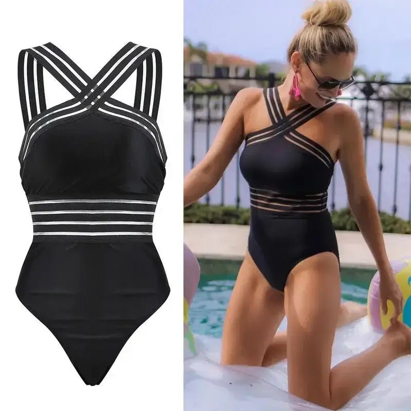 Sexy Black Striped One Piece Bikini Women's Bandage Push Up Monokini Swimwear Swimsuit Beach Triangle Bathing Suit - Real Group