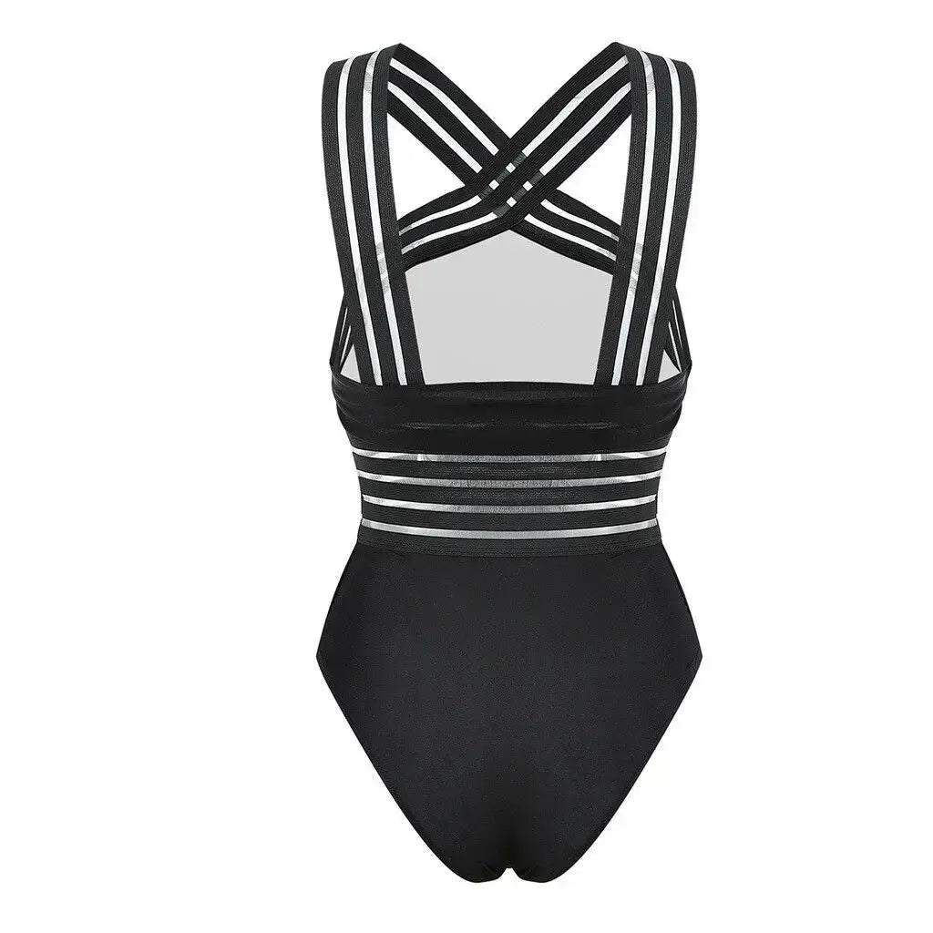 Sexy Black Striped One Piece Bikini Women's Bandage Push Up Monokini Swimwear Swimsuit Beach Triangle Bathing Suit - Real Group